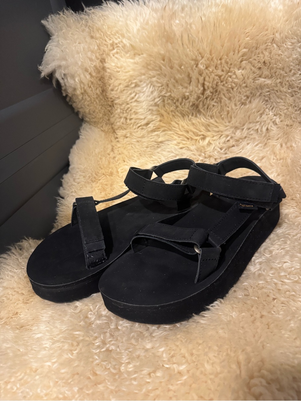 Teva Black Platform Sandals with Adjustable Velcro Straps